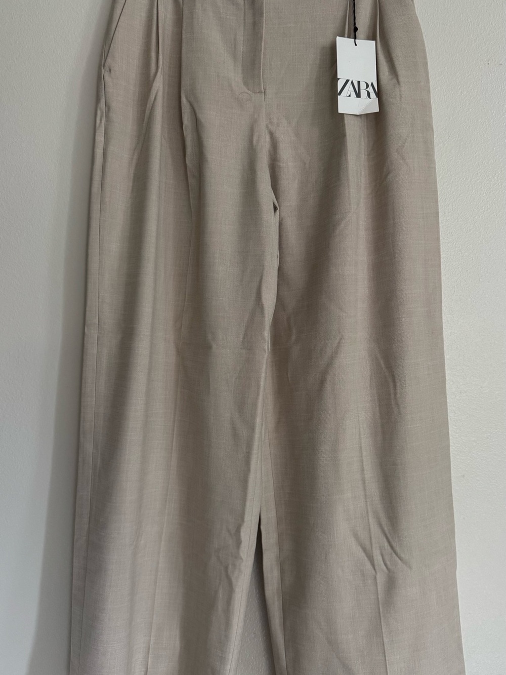 ZARA Tailored High-Rise Wide-Leg Trousers in Light Taupe